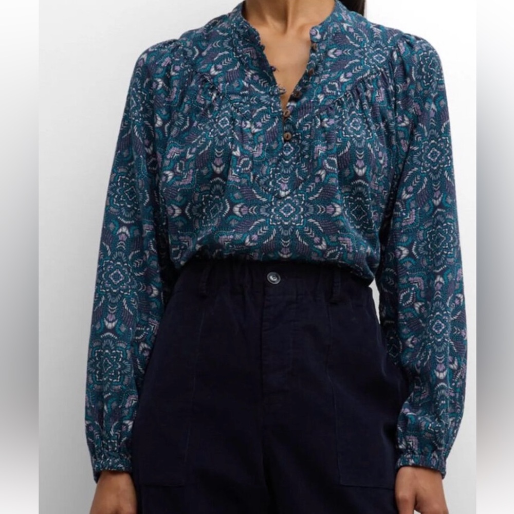 Xirena Bryn Long Sleeve Blue Blouse Top